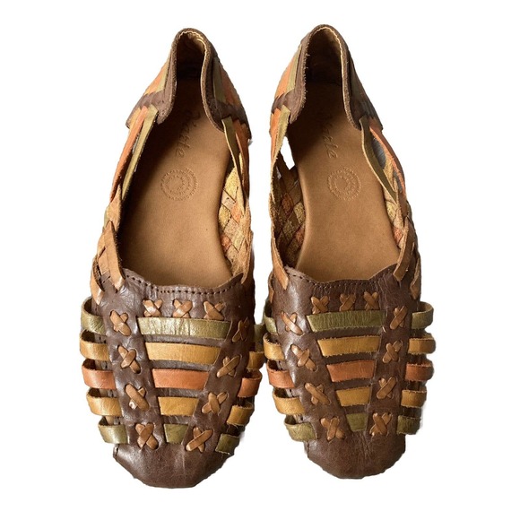 D'Arte Huarache Traditional Mexican Shoes Womens Size 7? Brown Orange Leather - Picture 1 of 8